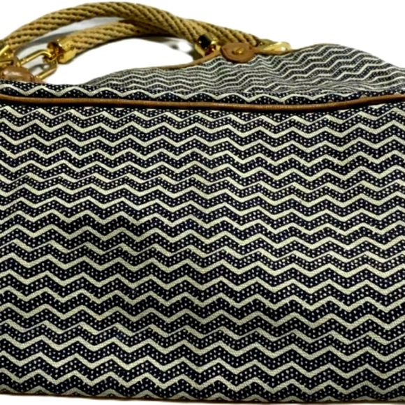 Tory Burch Designer Kerrington Nautical Rope Zig Zag Tote Purse Handbag - Picture 4 of 15